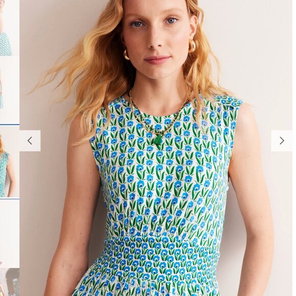 BODEN Thea Sleeveless Floral Midi Dress, Green Tambourine/Daisies, Size 2 - Picture 2 of 14